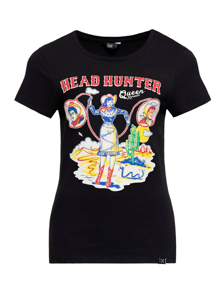 Queen Kerosin Print T-Shirt Head Hunter in schwarz