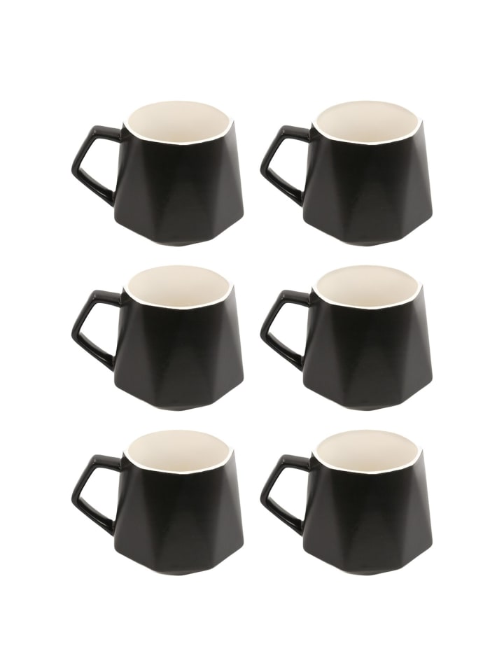 Kaffee Tee Tasse in Feinschliff Optik 350 ml Becher mit Henkel in 6x Schwarz