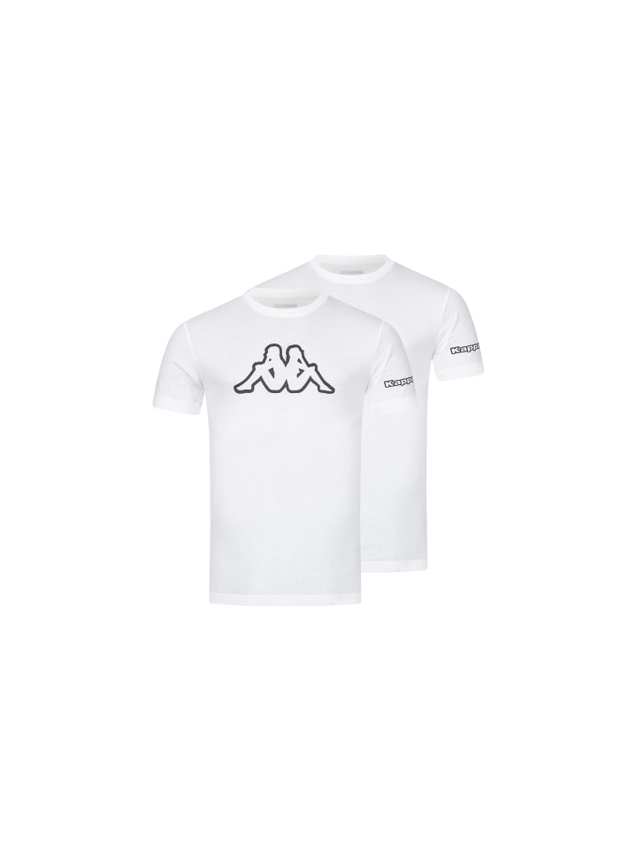 Kappa 2er Pack Herren-T-Shirt LOGO mit Rundhals Ausschnitt in 2xWeiß