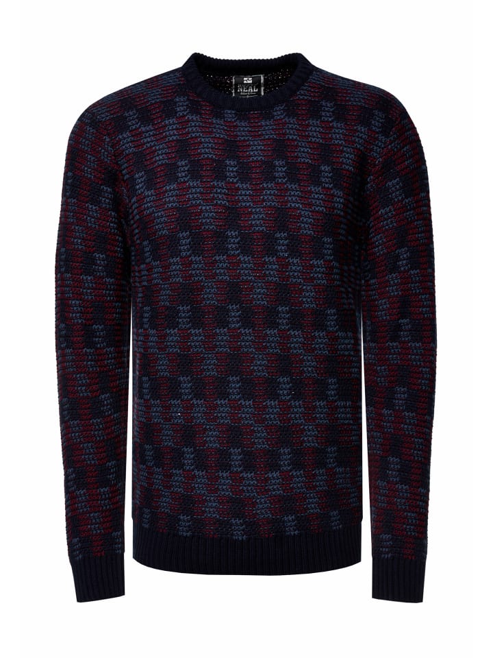 Kontrast Rundhals-Pullover in Marine / Weinrot