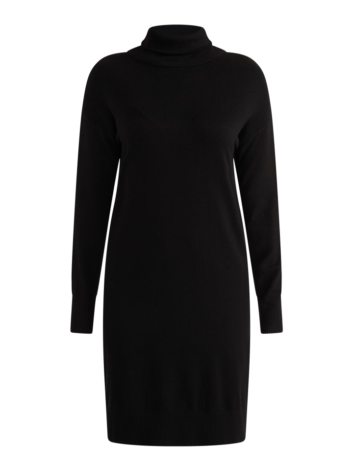 Damen Strick Langarmkleid Midi in Schwarz