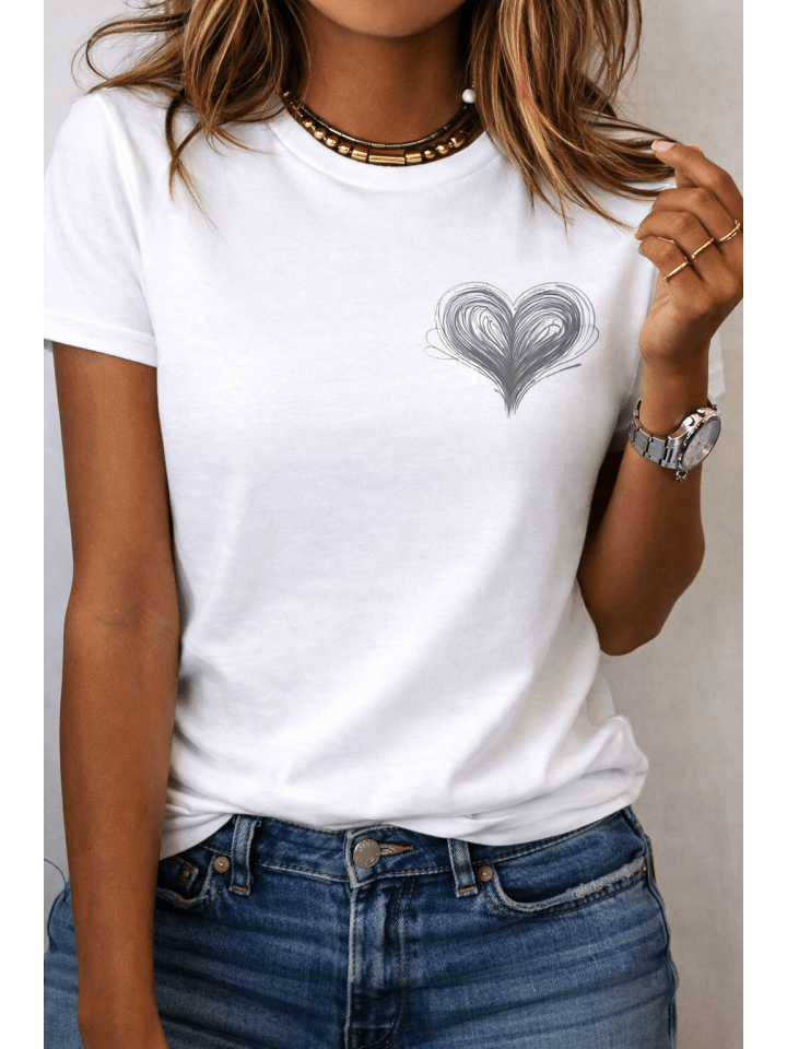 T-Shirt Big Love WEISS-Grau mit kleinem Motiv