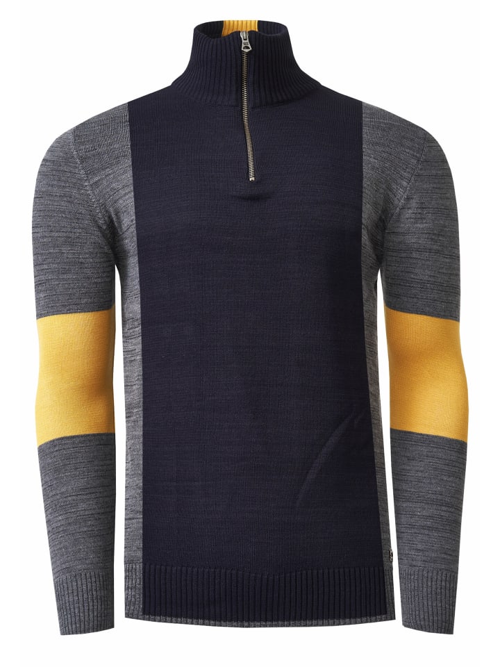 Feinstrick-Pullover im Colorblock-Stil mit Stehkragen in Marine