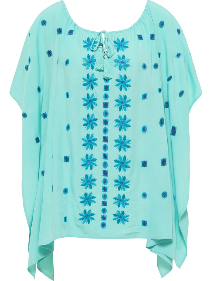 Damen Poncho in Helltürkis Mehrfarbig
