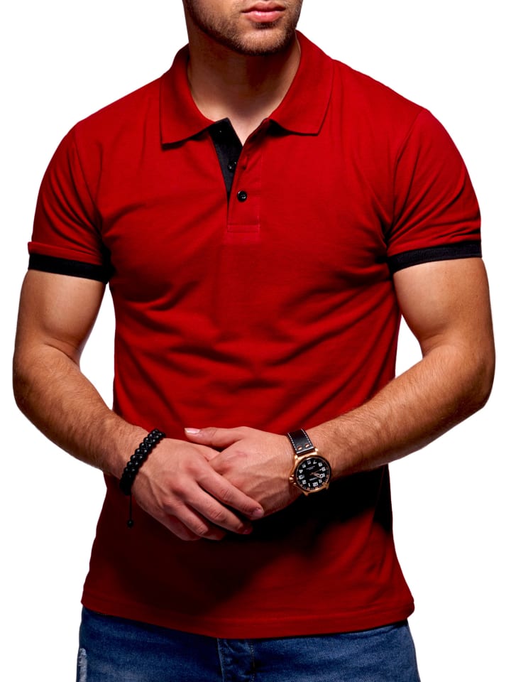Poloshirt - für Herren in Piqué-Qualität Polohemd in Weinrot-Schwarz