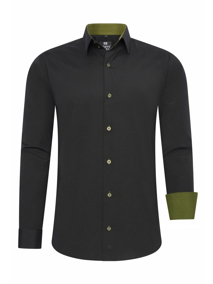 Business Hemd Slim Fit Premium Cotton-Stretch in Schwarz / Khaki
