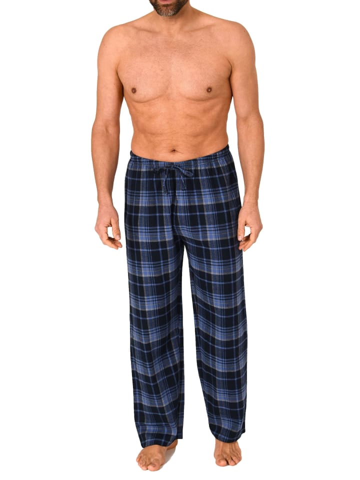 Flanell Schlafanzug Pyjama Hose Karo - 76527 in marine