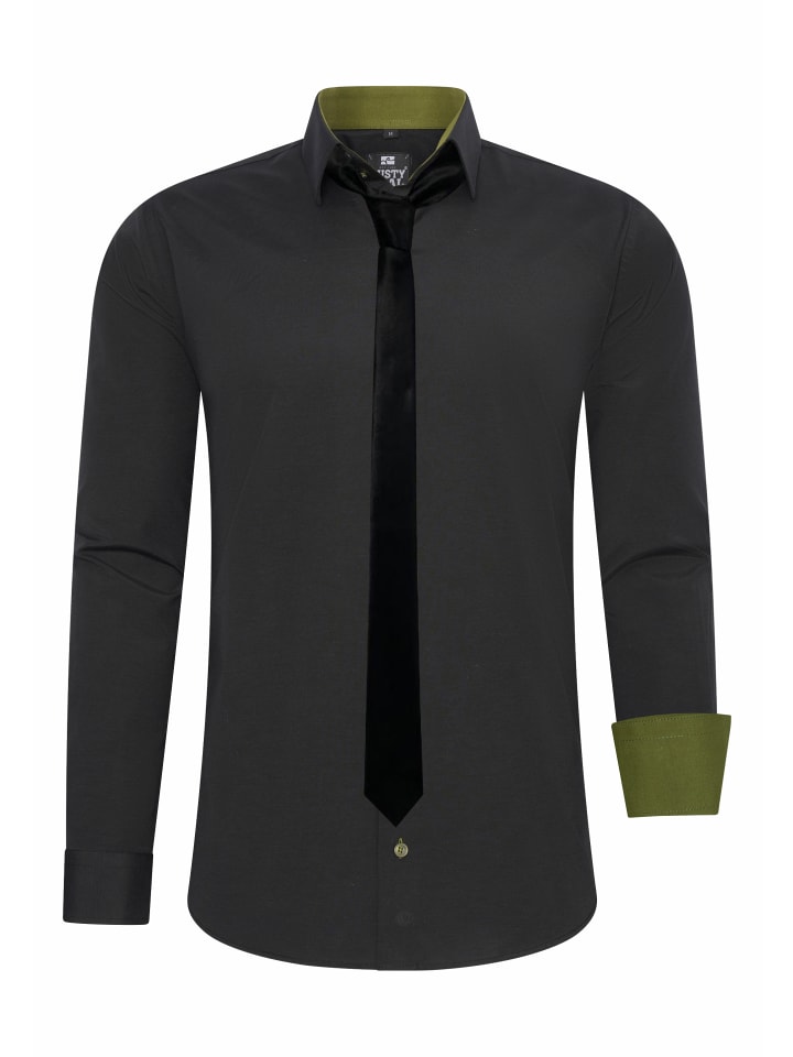 Hemd mit Krawatte in Schwarz / Khaki
