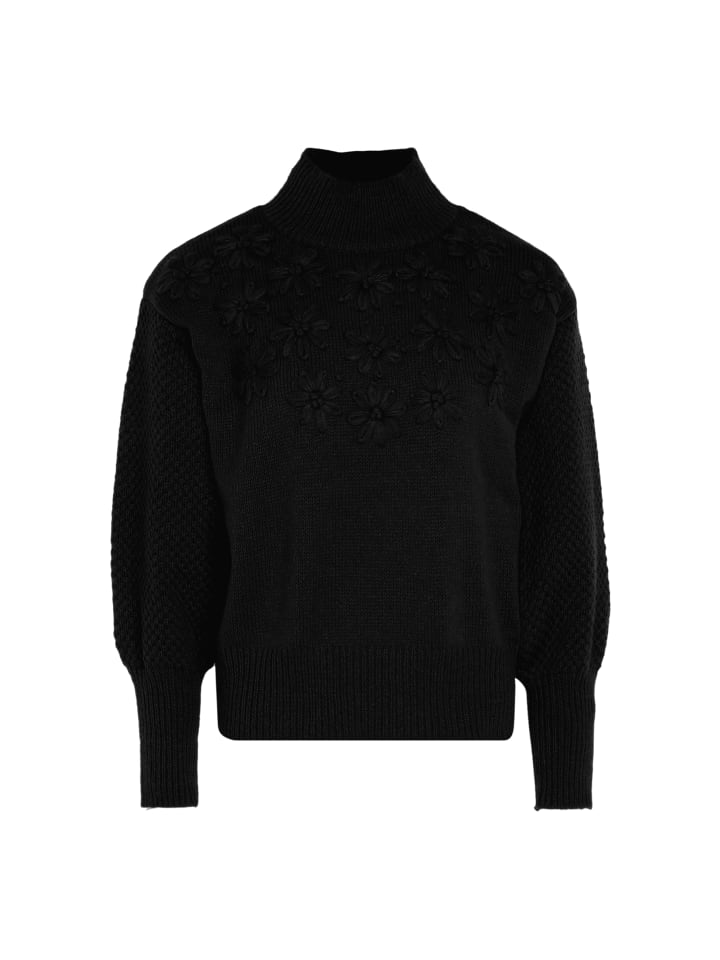 Damen Pullover Mit Blumenstick in SCHWARZ