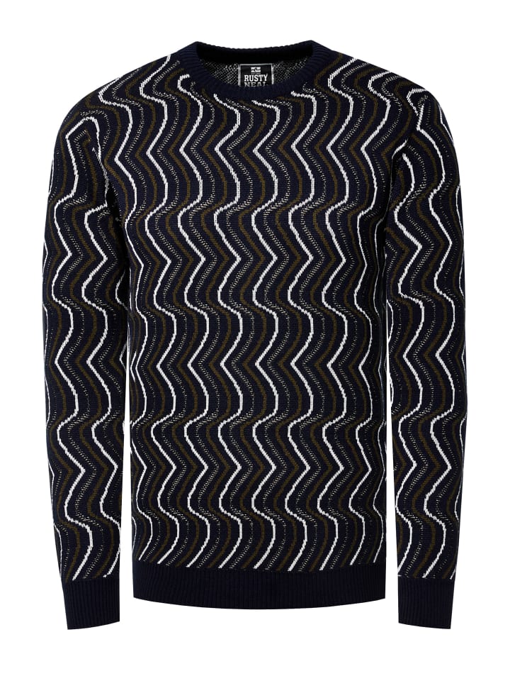 80er-Design Feinstrick Rundhals-Pullover in Marine