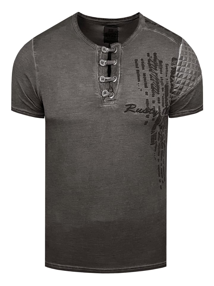 Oil-Washed T-Shirt mit Knopfleiste in Anthrazit