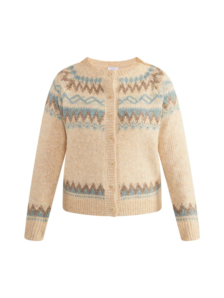Damen Strickjacke in Beige Blau Braun