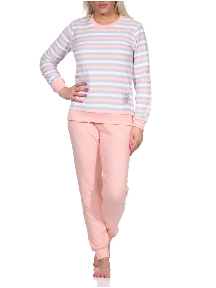 Frottee Schlafanzug lang Pyjama - 75043 in rosa