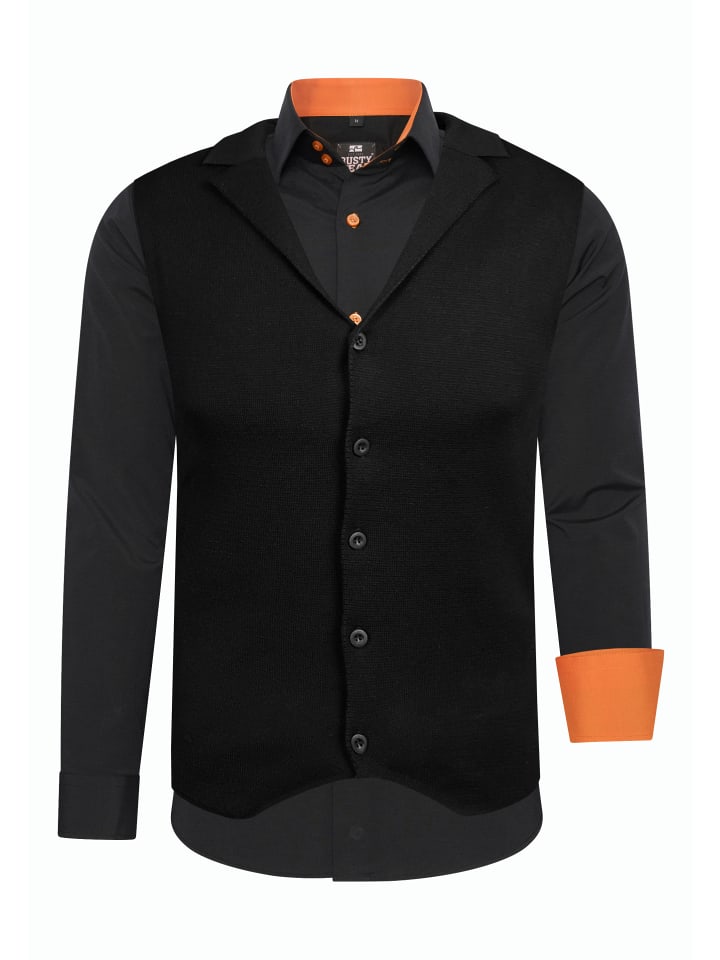 Hemd mit Weste in Schwarz / Orange