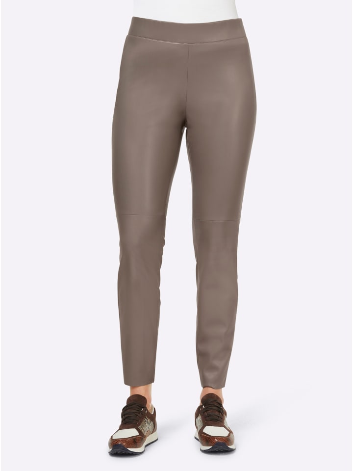 Lederimitat-Leggings in taupe