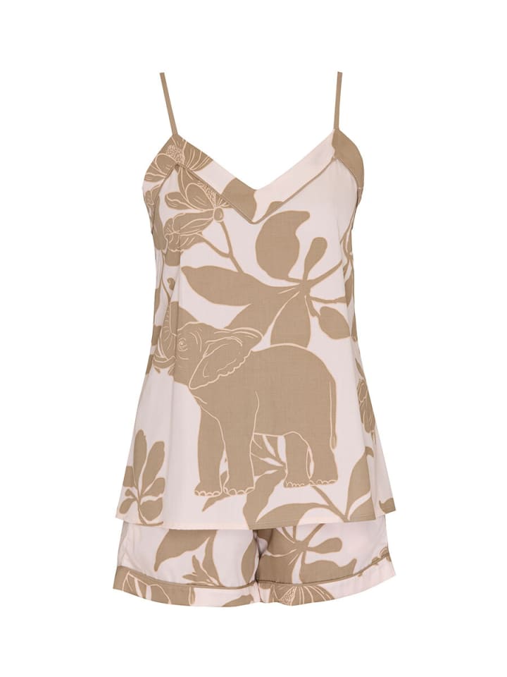 Amber Fawn Mix Woven Elephant Print Cami and Shorts Set Nachtwäsche in beige