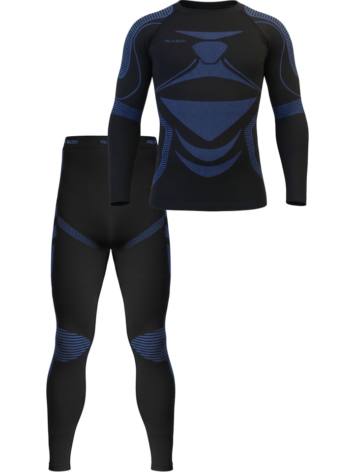 Herren Sport-Funktionsunterwäsche Set Hemd + Hose in Schwarz/Blau
