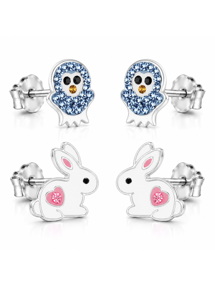Ohrstecker Set Hase und Eule 925 Silber