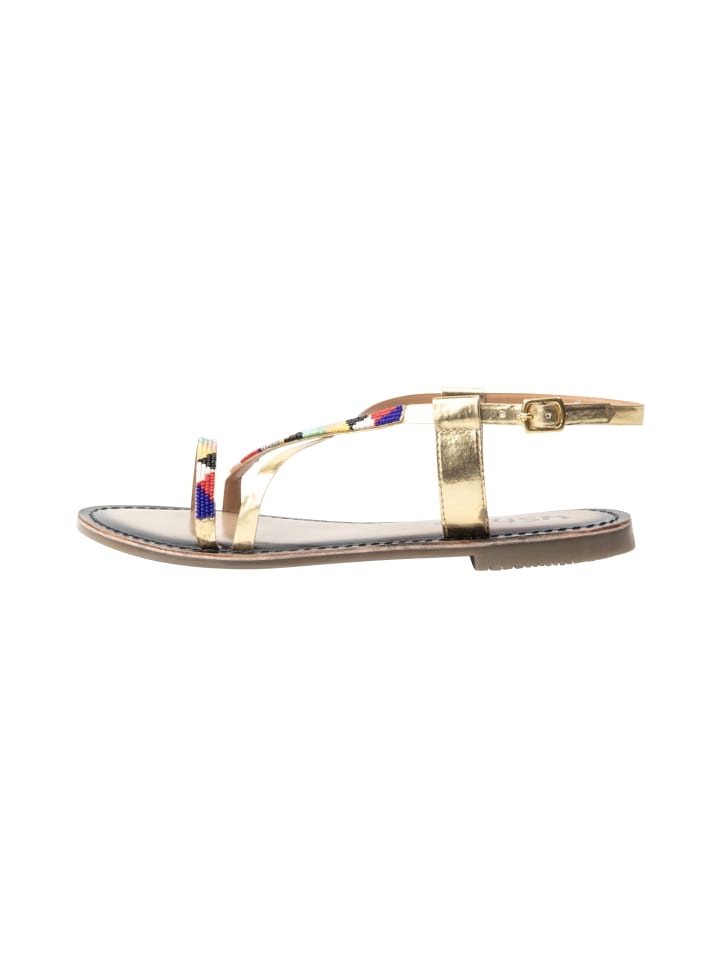 Damen Sandalen Mit Perlenstickerei in Gold