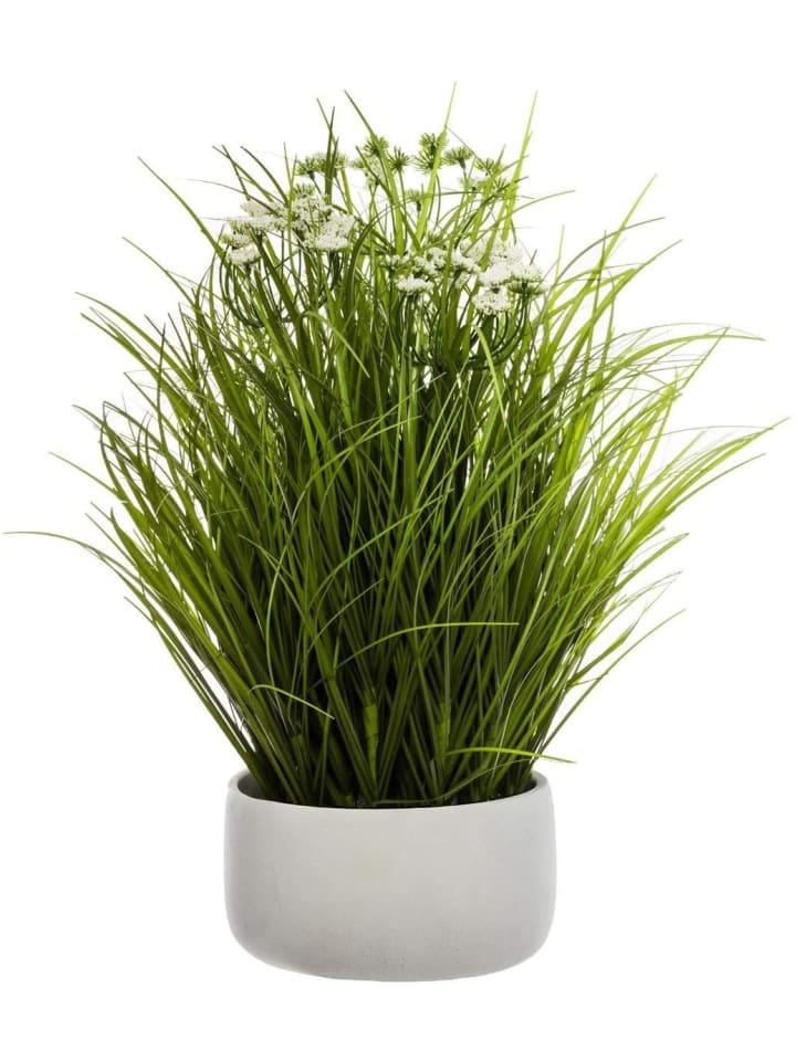 Kunstblume, Grass, weißer Topf in Grün, 40 cm
