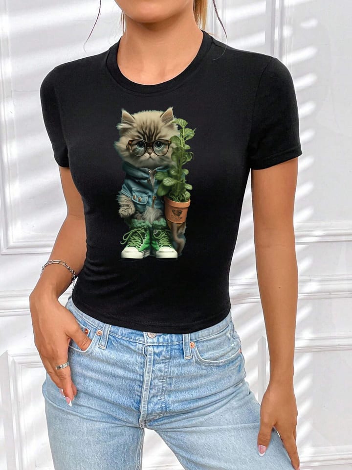 T-Shirt Cat SCHWARZ