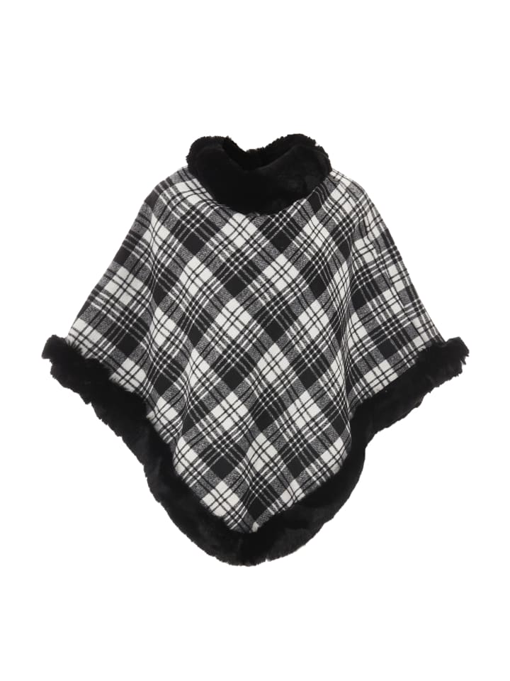 Damen Poncho in Wollweiss Schwarz