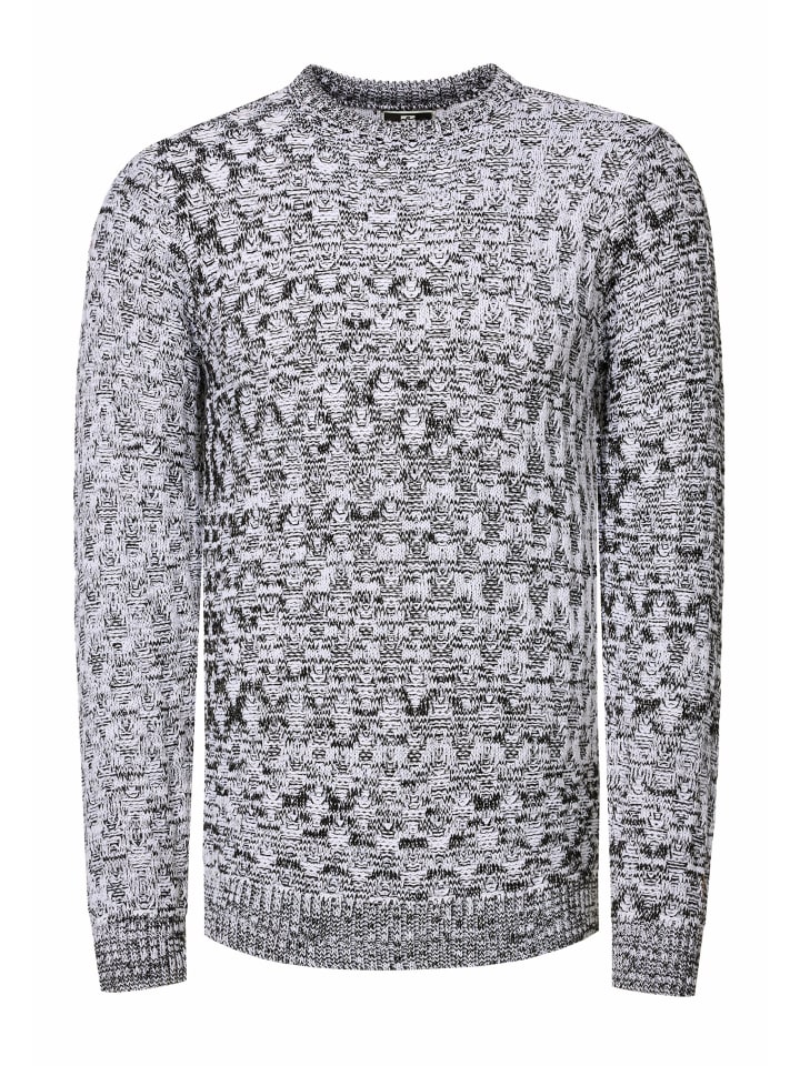 Used-Look Karomuster Rundhals-Pullover in Weiß