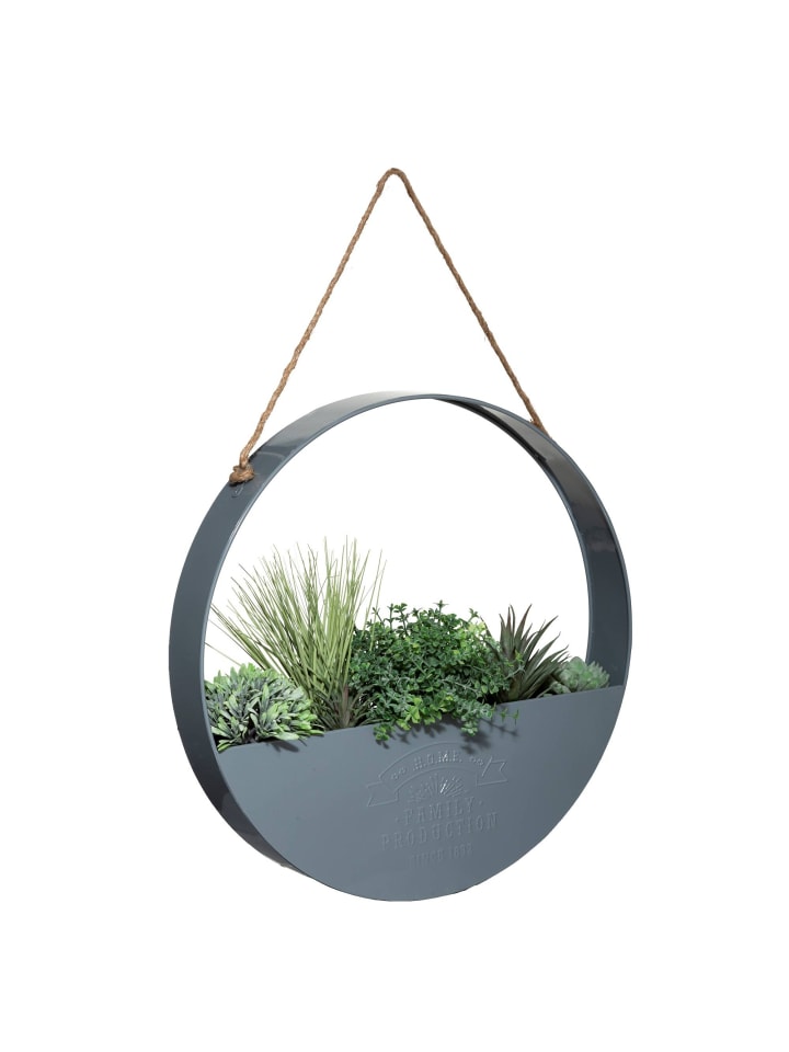 Kunstpflanzen, Hängedeko mit Metallring in Grau, Ø 44 cm