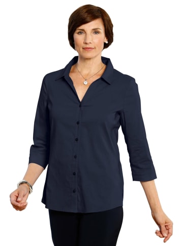 GOLDNER Kurzgröße: Bluse Stretchbequeme Bluse mit Baumwolle in marine