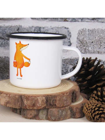 Mr. & Mrs. Panda XL Emaille Tasse Fuchs Laterne ohne Spruch in Weiß