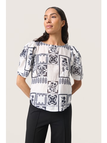 Soaked in Luxury Kurzarm-Bluse SLReesha Gerade Passform in Broken White w. Navy