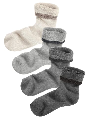 LAVANA basic Kuschelsocken in 1x beige, 1x grau, 1x hellgrau, 1x anthrazit