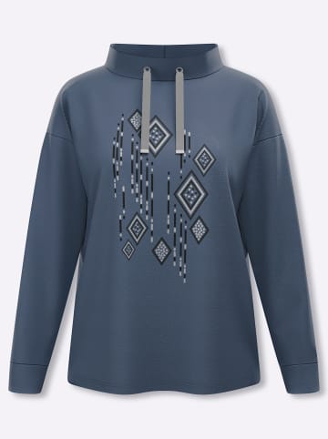 Sieh an! Stehkragen-Shirt in rauchblau-schwarz