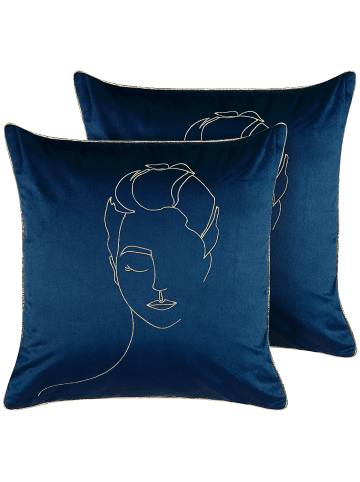 Beliani 2er-Set Dekokissen CROCUS in Blau/Gold