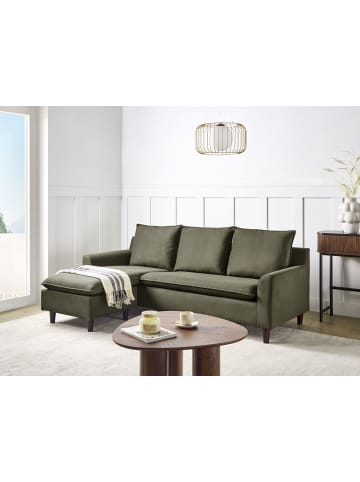 Beliani Ecksofa ELVENES in Grün/Braun - (W) 206 x (H) 69 x (L) 140 cm