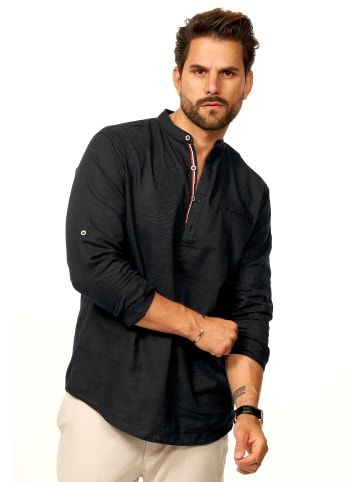 behype Langarmhemd - aus Leinen im Regular-Fit Tunikahmed in Schwarz