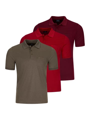 Ragman Poloshirt Basic in Braun / rot / dunkelrot
