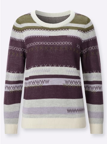 Sieh an! Rundhals-Pullover in aubergine-oliv-gemustert