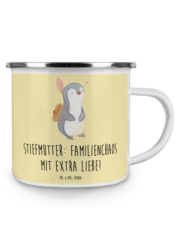 Mr. & Mrs. Panda Emaille Tasse Stiefmutter Liebe mit Spruch in Gelb Pastell