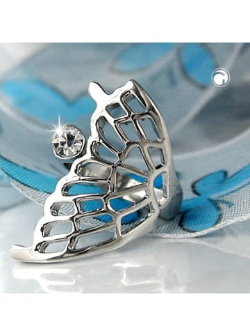 Gallay Ring 31x18mm halber Schmetterlingsflügel mit 1 Glasstein rhodiniert Ringgröße 50 in silber