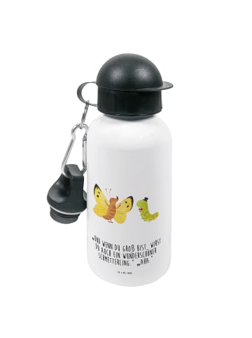 Mr. & Mrs. Panda Wasserflasche Raupe Schmetterling mit Spruch in Weiß