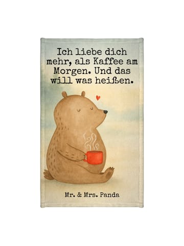 Mr. & Mrs. Panda Handtuch Bär Morgenkaffee Design mit Spruch in Weiß
