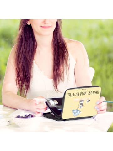 Mr. & Mrs. Panda Federtasche Sommer Strandtage Motiv mit Spruch in Gelb Pastell