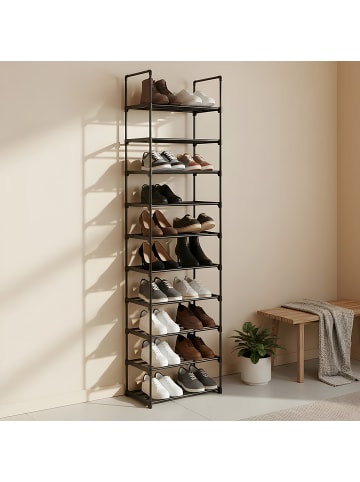 relaxdays Schuhregal "10 Ebenen" in Schwarz - (B)45 x (H)174 x (T)30 cm
