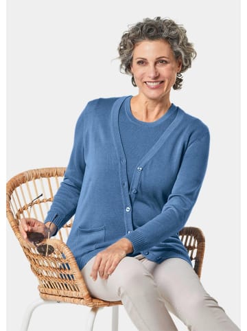 GOLDNER Strickset aus Jacke, Halbarmpullover in jeansblau