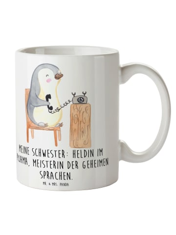 Mr. & Mrs. Panda Dekotasse Schwester Heldin mit Spruch in Weiß