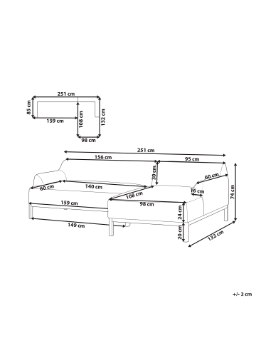 Beliani Ecksofa SOSJO in Beige/Braun - (W) 251 x (H) 74 x (L) 132 cm