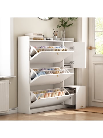 ABRIHOME Freistehender Schuhschrank mit Stauraum und Sitzfläche in weiß