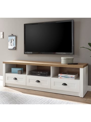 Furn.Design TV-Lowboard weiß Pinie, Eiche hell Landhaus, TV Unterteil 160 cm