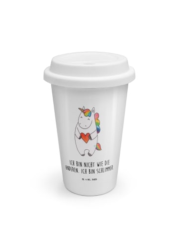 Mr. & Mrs. Panda To Go Becher Einhorn Herz mit Spruch in Weiß